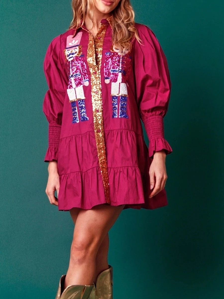 Женское рождественское платье-рубашка с блестками