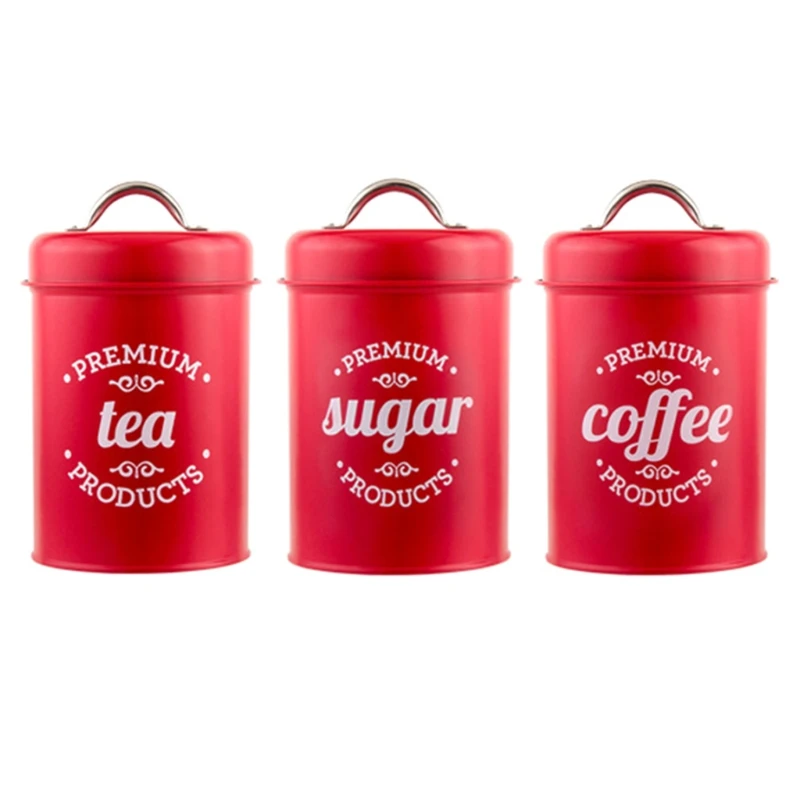 

Red Wrought Iron Tea Tin Jar Candy Sugar Box Can Coffee Container for CASE Storage for Tank for Househould Kitchen