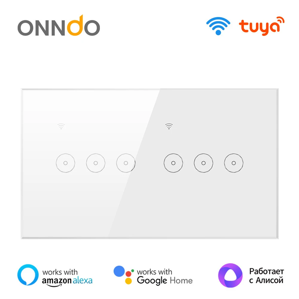 

Беспроводной настенный смарт-выключатель ONNDO Tuya, Wi-Fi, сенсорный выключатель, ЕС, 1/2/3/4/5/6 клавиши, голосовое управление, для Alexa, Google Home