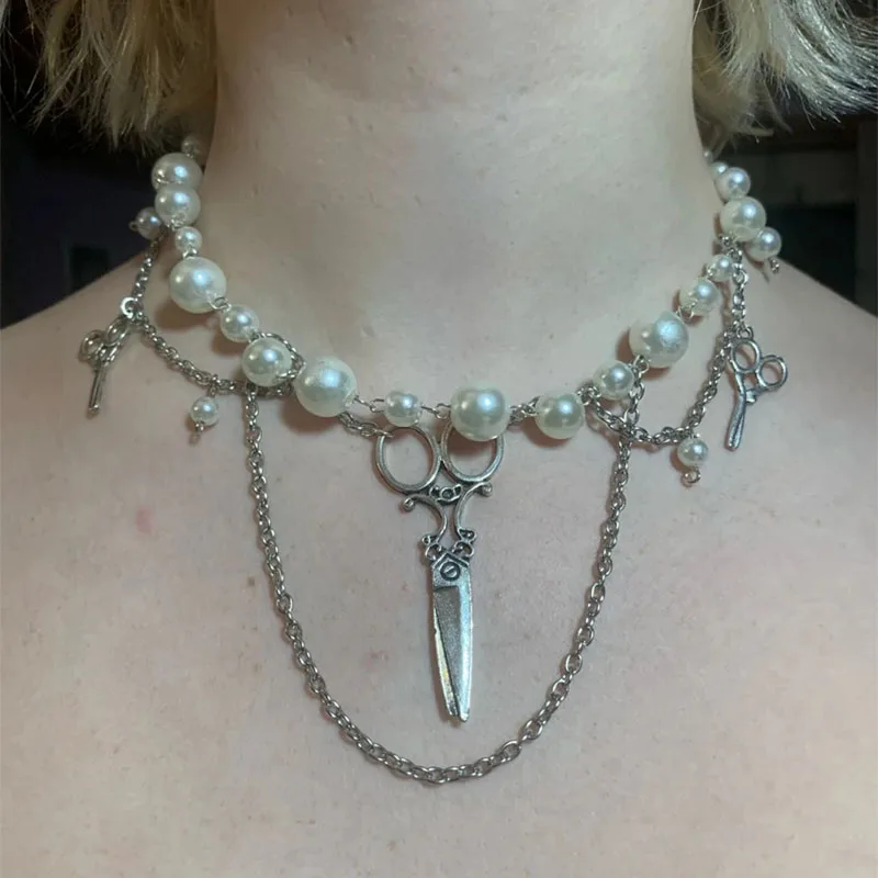 

Retro Victorian Scissors Necklace pearl Steampunk Shabby Sewing Wedding Party Edward Scissorhands Dressmaker Alice Wonderland