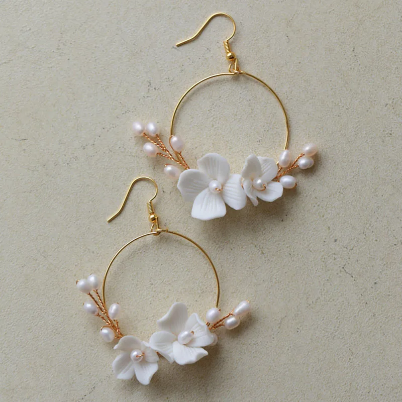 Frehwater жемчужные свадебные круглые серьги Свадебные ювелирные изделия ручной