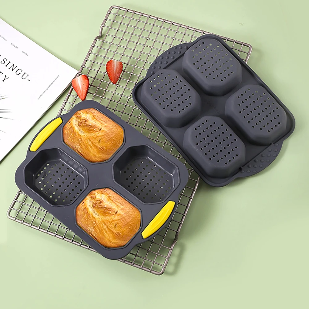 

Bread Baking Tray Food Grade Silicone Mold 4-Hole Bread Baking Tool DIY Household Cake Hamburger Tools Kitchen Baking Supplies