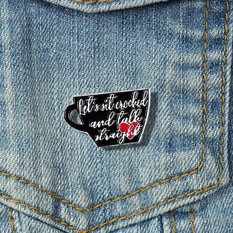 

Fashionable Black Coffee Cup Enamel Brooch Red Love High-End Simple Pin Alloy Metal Lapel Badge Jewelry Accessories Gift Friends