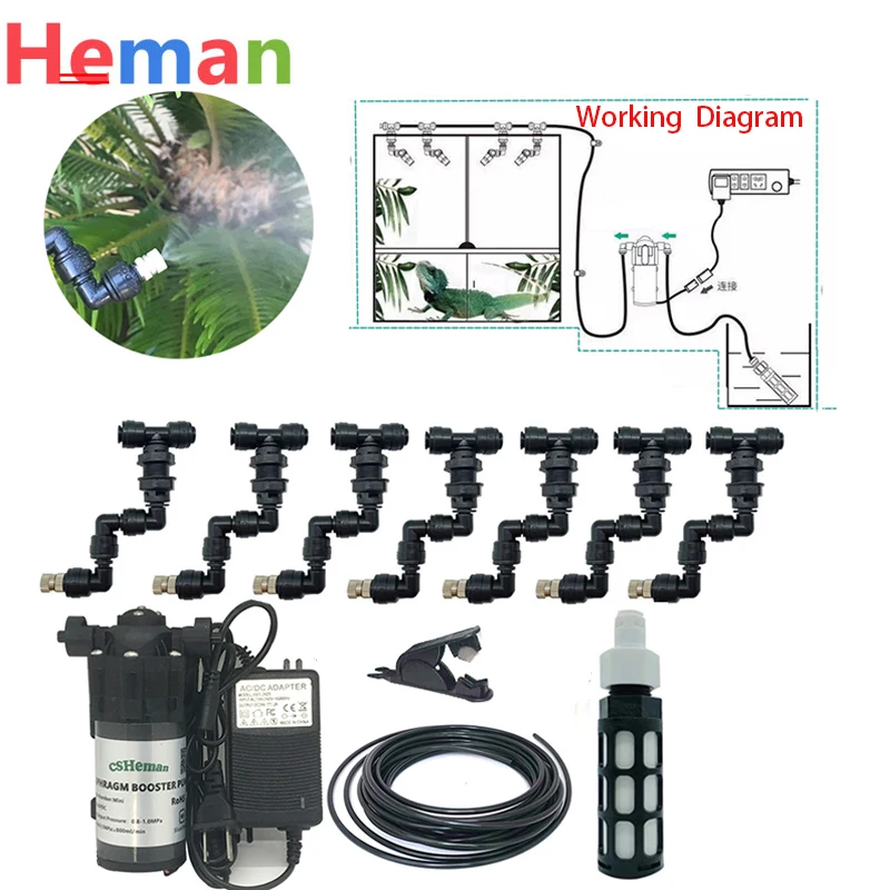 HEMAN DIY Reptiles Fogger Mist Sprinkler Rainforest Tank Pet Humidification Cooling system Reptile Pet Terrarium Misting Sprayer