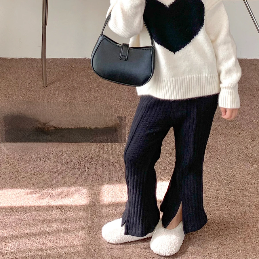 

2022 Autumn Girls Fashion Kintting Flare Pant Baby Kids Children Trousers