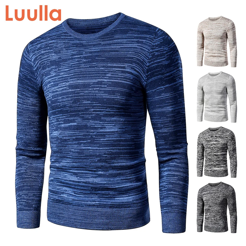 

Men Autumn New Casual Vintae Mixed Color Cotton Fleece Sweater Pullovers Men Winter O-Neck Fasion Warm Tick Jacquard Sweaters