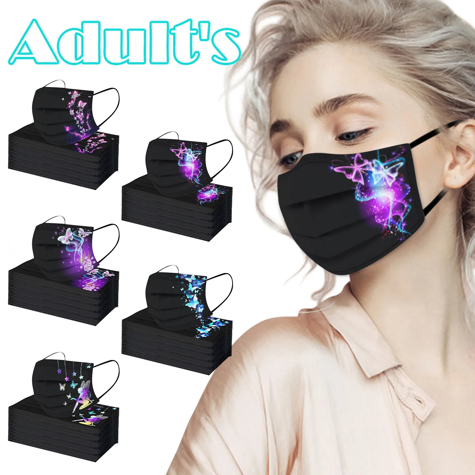 

50PC Butterflies Print Unisex Face Masks Disposable Fashion Adult Mask Non Woven Ultrathin Adults Mascarilla Masque Facemask