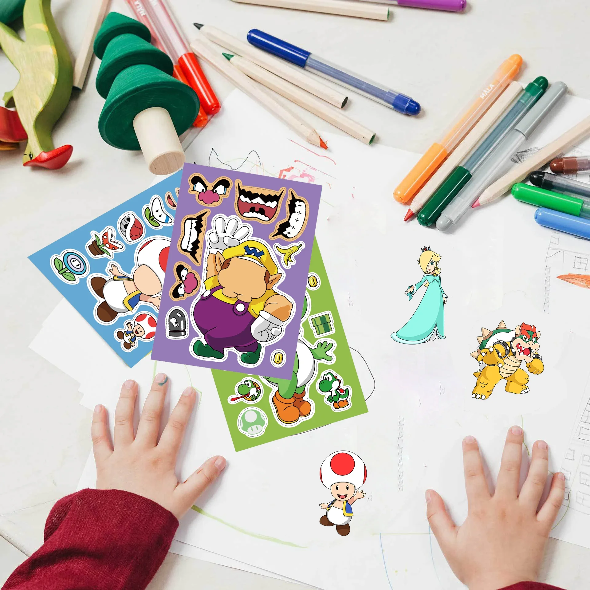 Детские наклейки-головоломки с героями мультфильмов сделай сам лицо Мариос