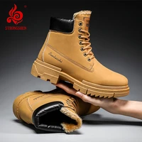 strongshen winter men boots leather ankle fashion boots warm winter work casual cotton shoes men outdoor military fur snow boots