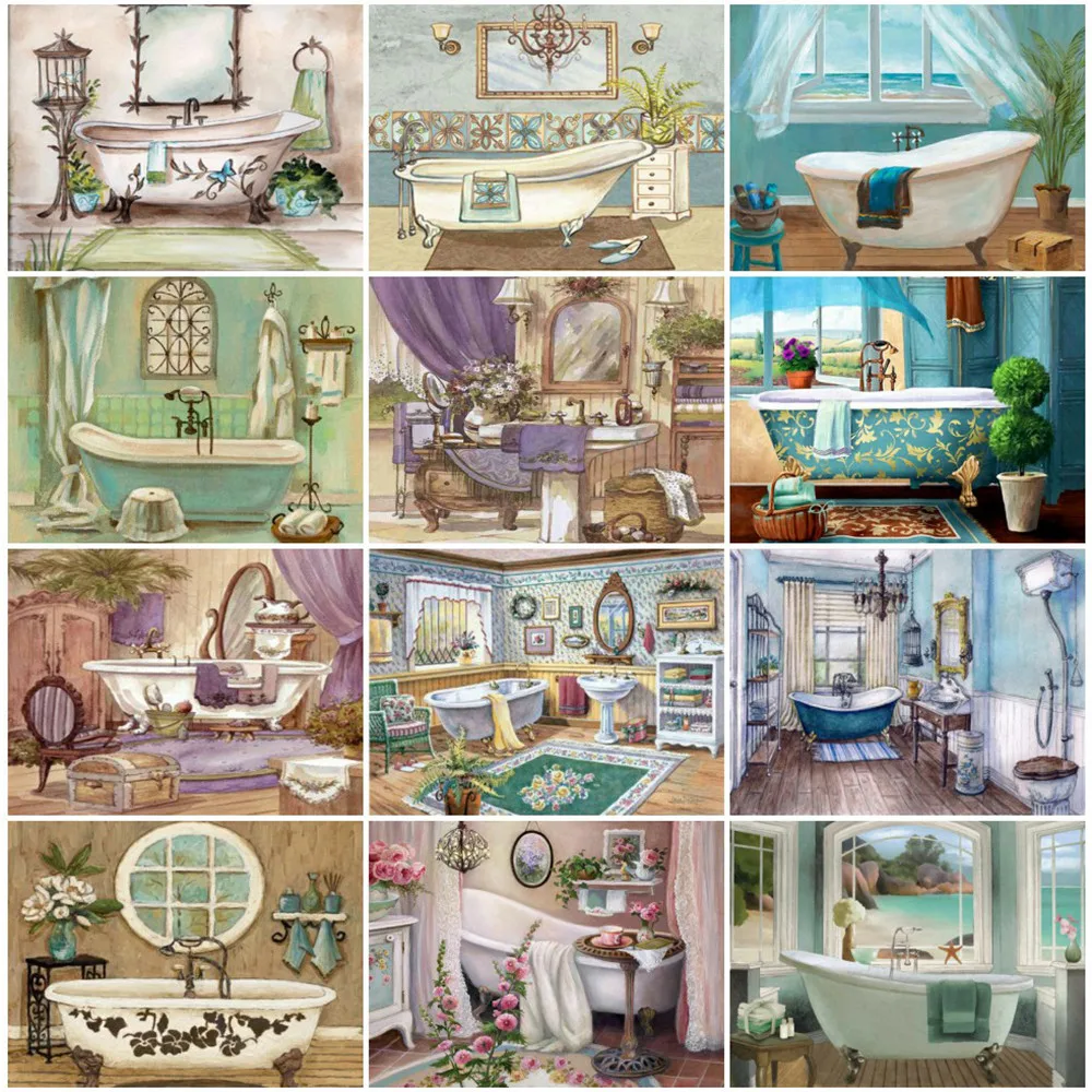 5D алмазная живопись пейзаж вышивка Набор для вышивки крестиком в ванной комнате