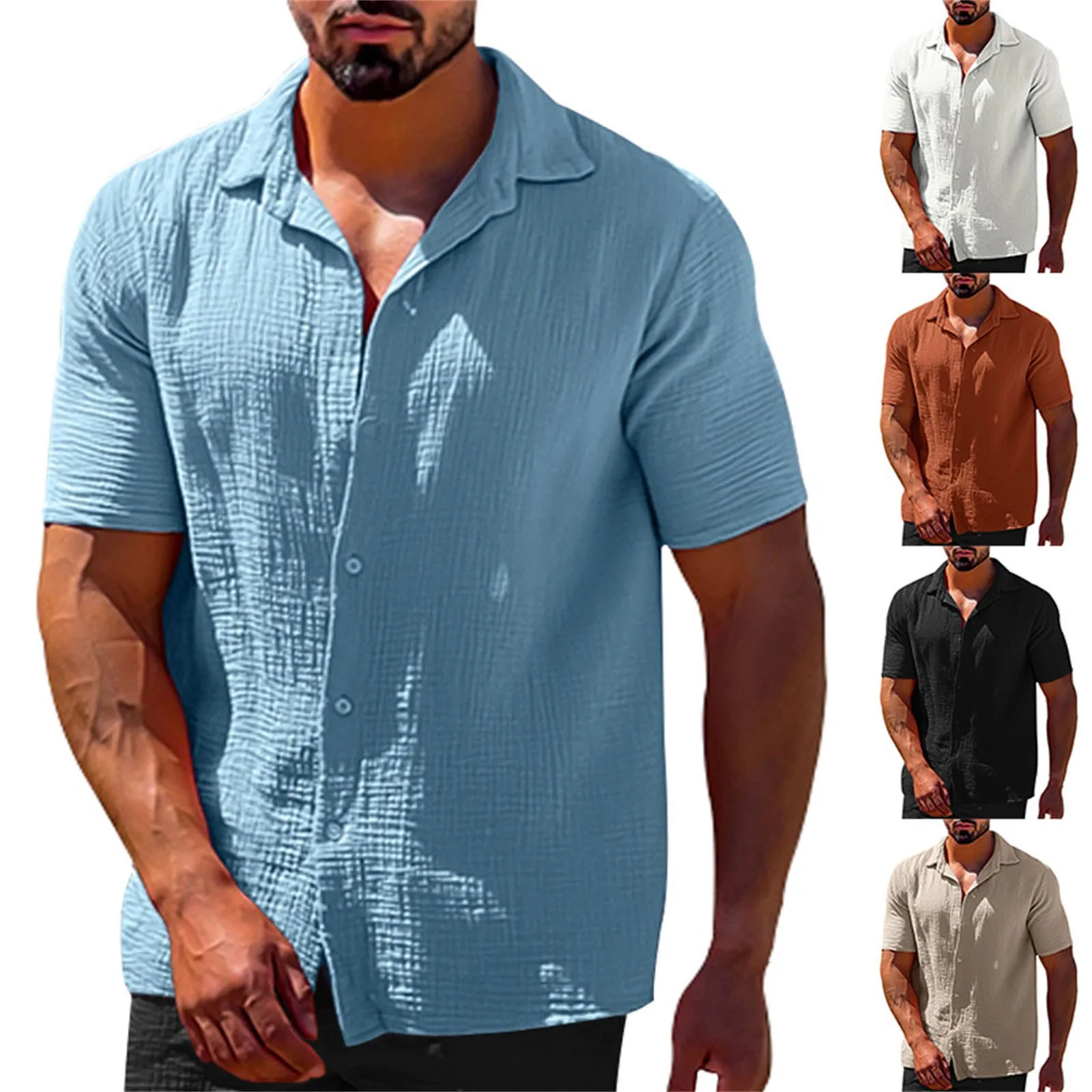 

Large Neck Shirts Summer Casual Lapel Solid Color Short Sleeved Button Men'S Linen Shirt Sleeve Tee Long Sleeve Shirts Women