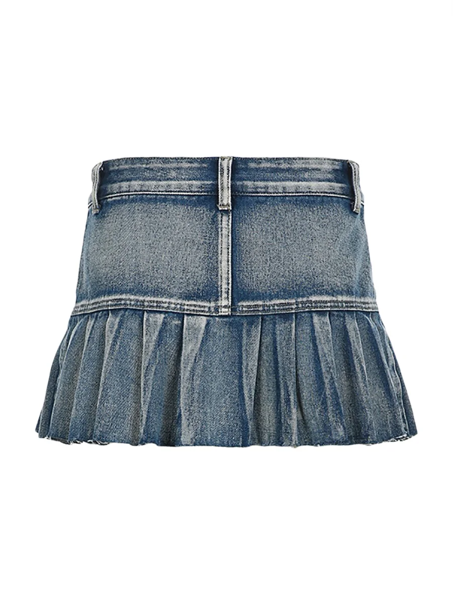

Женские мини джинсовые юбки ZUNZOOM, модные плиссированные джинсовые юбки с низкой талией, короткие расклешенные юбки, уличная одежда (синяя L)