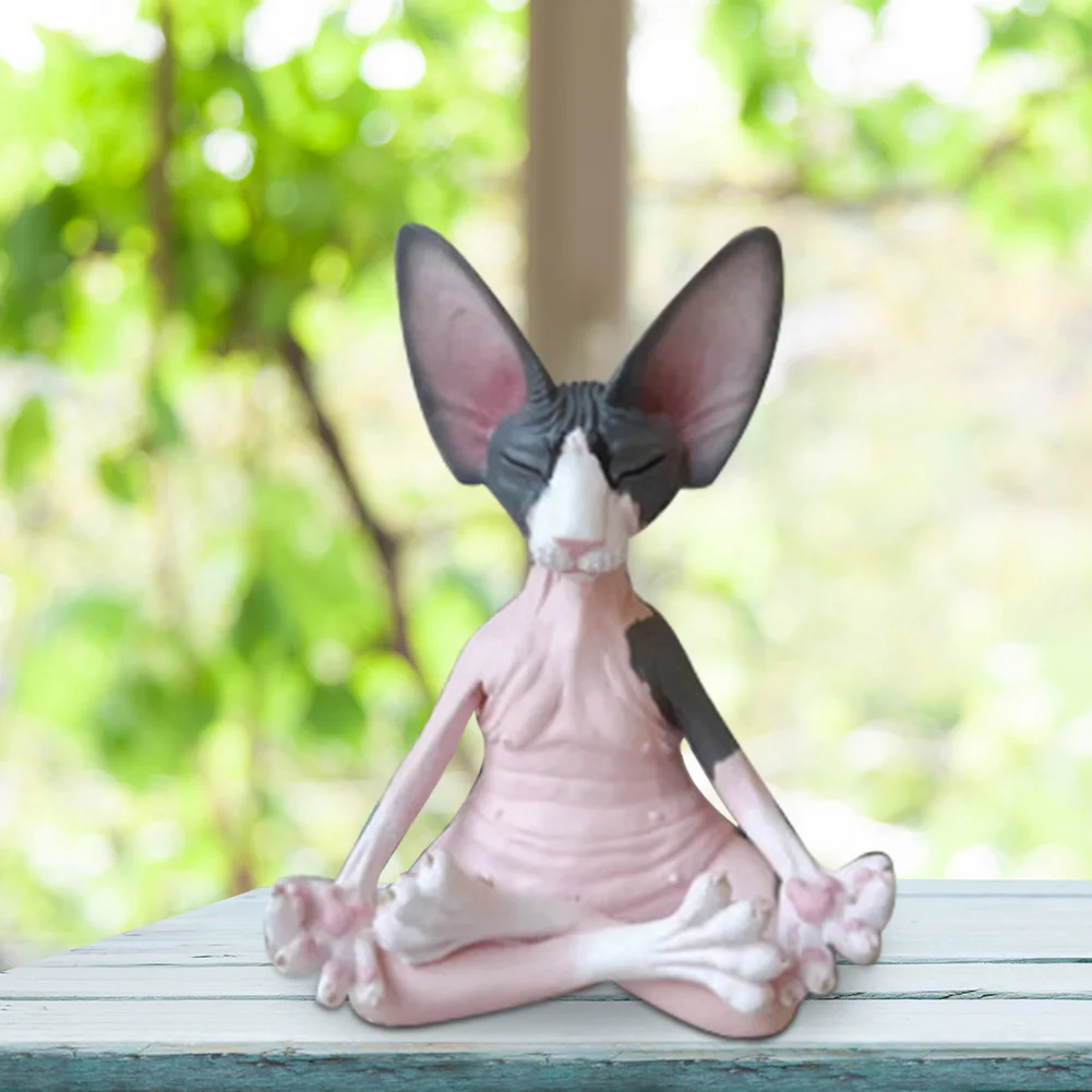 

Home Decor Sphynx Cat Meditate Collectible Figurines Miniature Buddha Cat Figurine Animal Model Doll Toys Hairless Cat Figurine