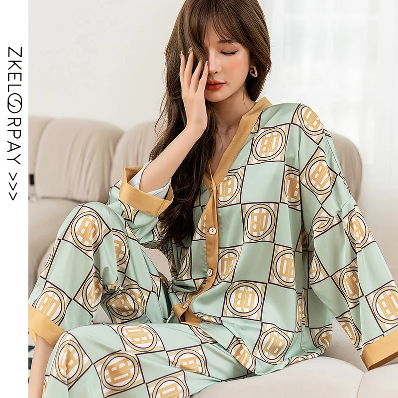 

ice silk sexy pajamas female simulation silk two-piece home pajamas for women