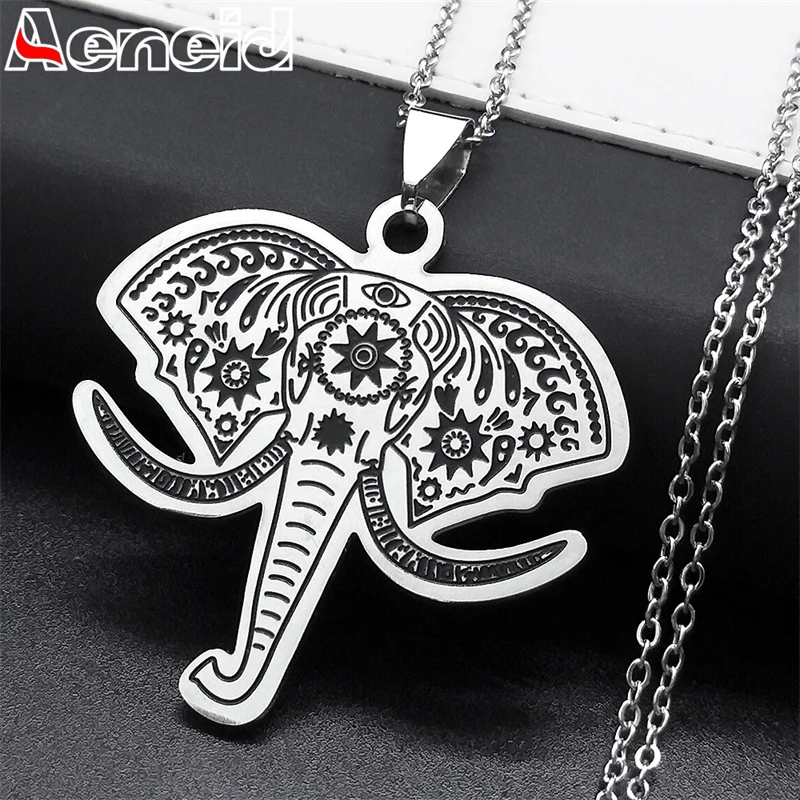 

Ethnic Elephant Pendant Necklace for Women Men Bohemian Stainless Steel Silver Color Animal Statement Necklaces Jewelry N7540S04