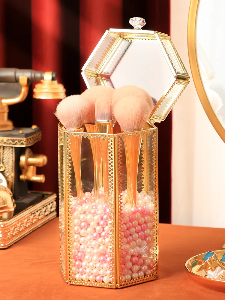 

Glass Makeup Brush Holder Makeup Organizer Cosmetic Holder Eyebrow Pencil Lipstick Desk Container Table Makeup Storage Box