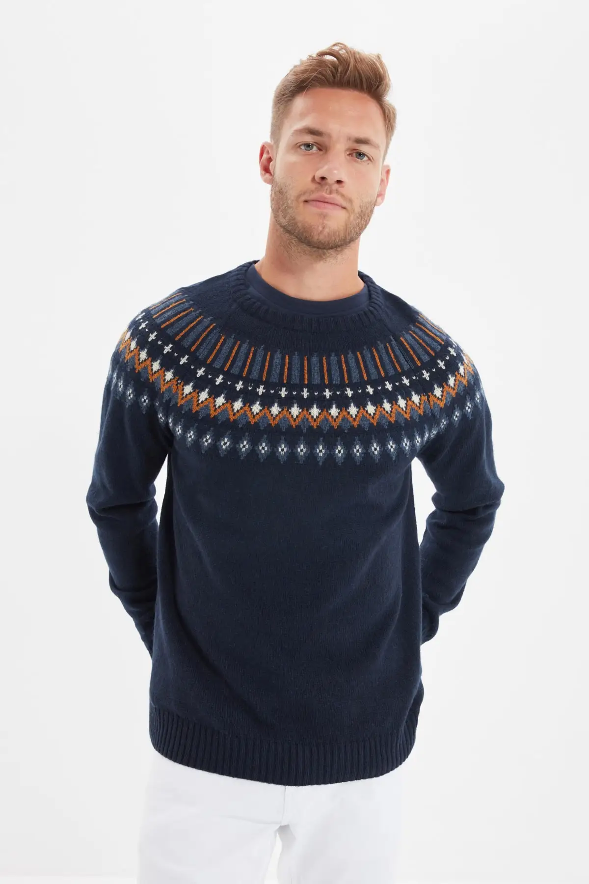 

Men's Slim Fit Bicycle Neck Nordic Knitwear Sweater TMNAW22KZ0313