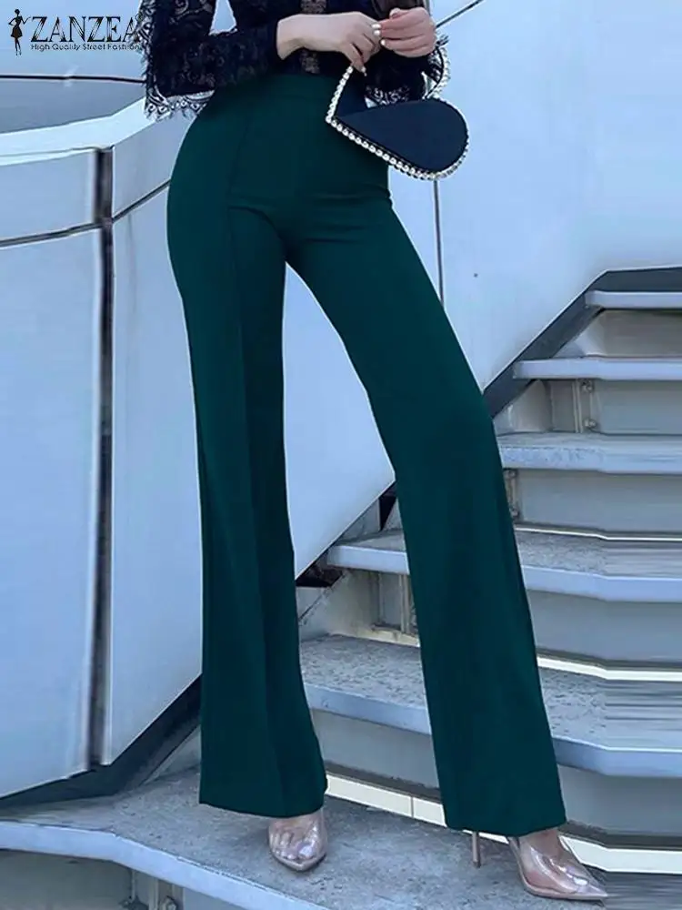 

Женские Элегантные Костюмные брюки ZANZEA, лето 2022, черные прямые брюки с эластичным поясом, модная женская офисная одежда для работы