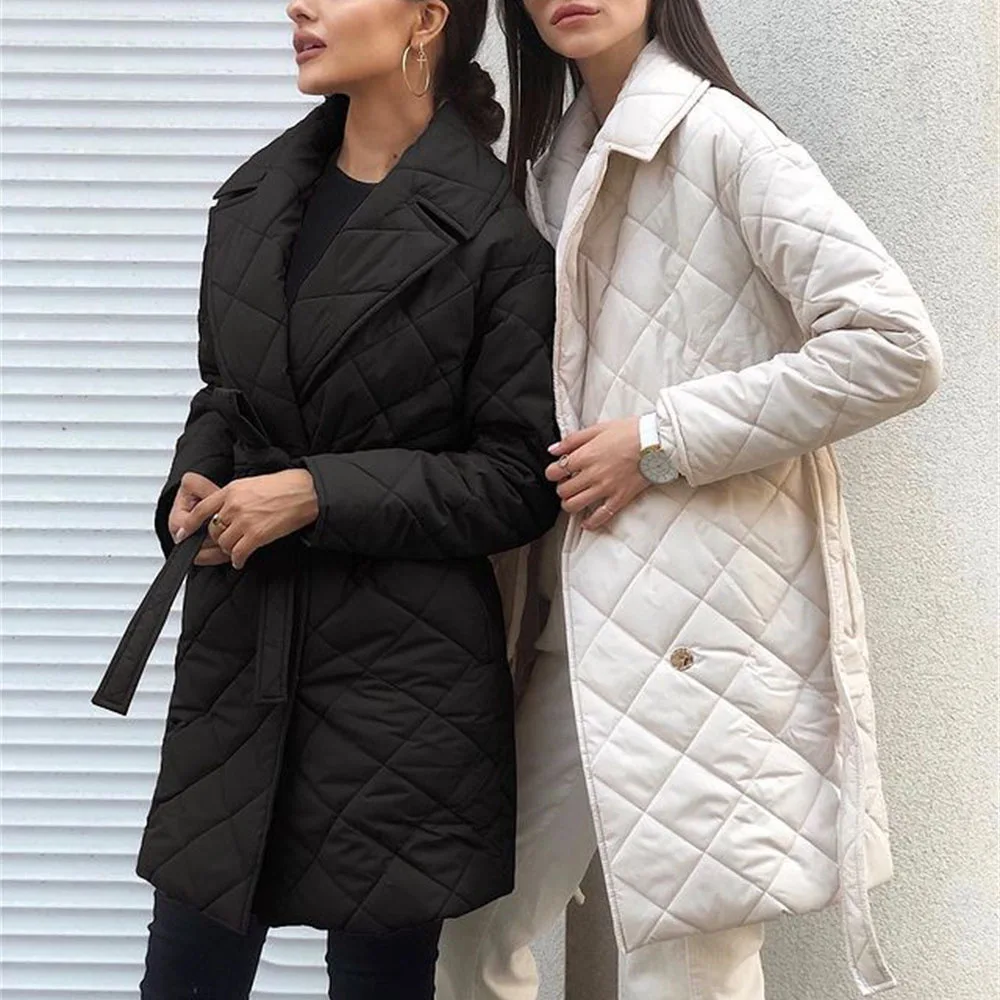 Lapel mid length cotton jacket Autumn and Winter 2022 women's new coat pocket cotton jacket women