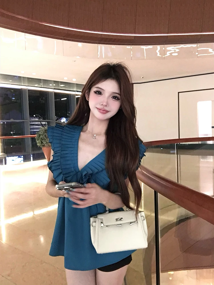 Женская модельная дизайнерская рубашка привлекательная красная плиссированная