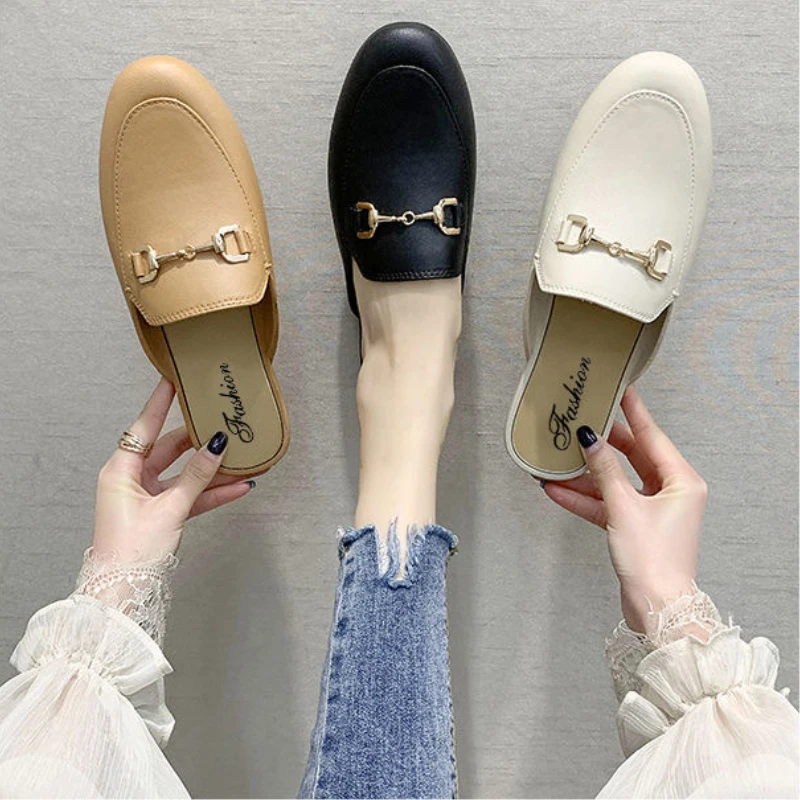 

Women New Slippers Fashion Wear Flat Spring Autumn Half Bag Slippers Female Baotou Slippers Casual Beach Shoes Zapatos De Mujer