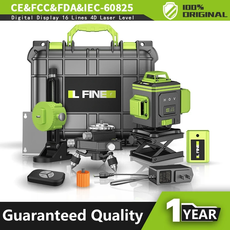 

Лазерный уровень 4D 16 с цифровым дисплеем, деревообрабатывающий уровень с зелеными линиями 360, горизонтальный и вертикальный поперечный нив...