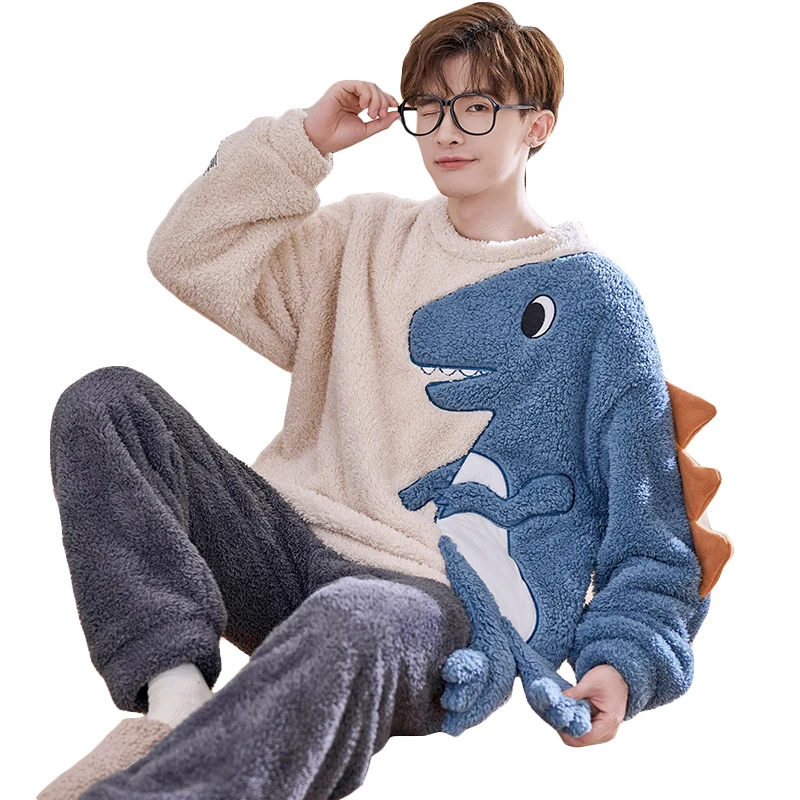 FUNISHI Plus Size 4XL Coral Fleece Pajama Set Men Sleepwear Winter Pajamas Flannel Loose Version Inspissate Pullover Nightgown