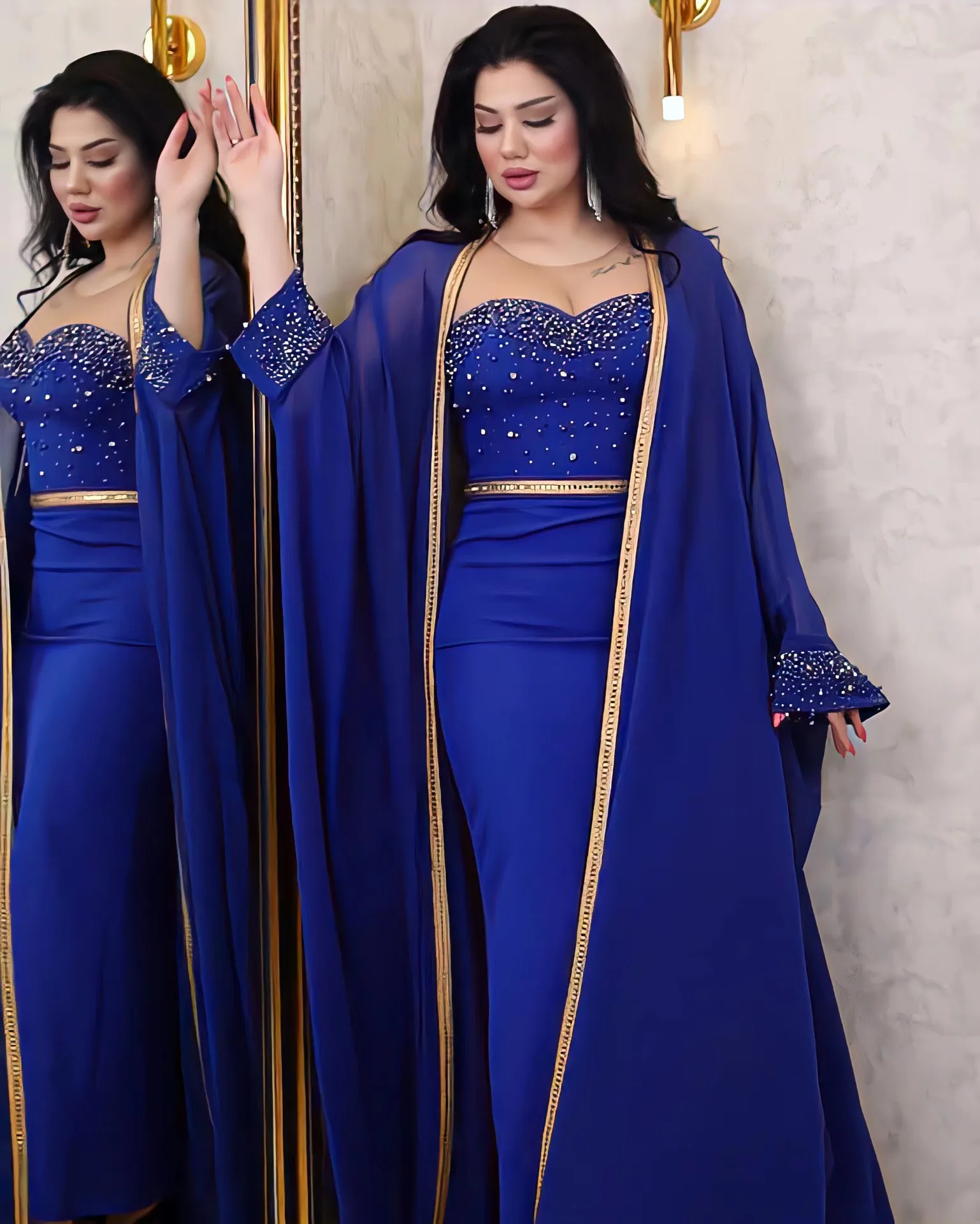 Мусульманские комплекты для женщин Абая Дубай Кафтан Макси Платье Роскошное