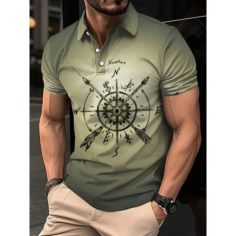 Футболка-поло мужская с принтом морской карты и компаса винтажный Повседневный