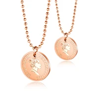 ladys titanium steel coin necklace queen elizabeth rose gold pendant ladys clavicle chain