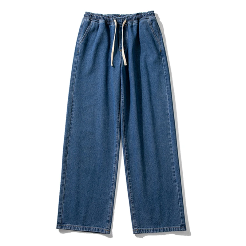 

Trendy Brand Men's High Street Baggy Wide Leg Pants Loose Straight Elastic Waist Jeans Ins Hong Kong Style Male Denim Trousers