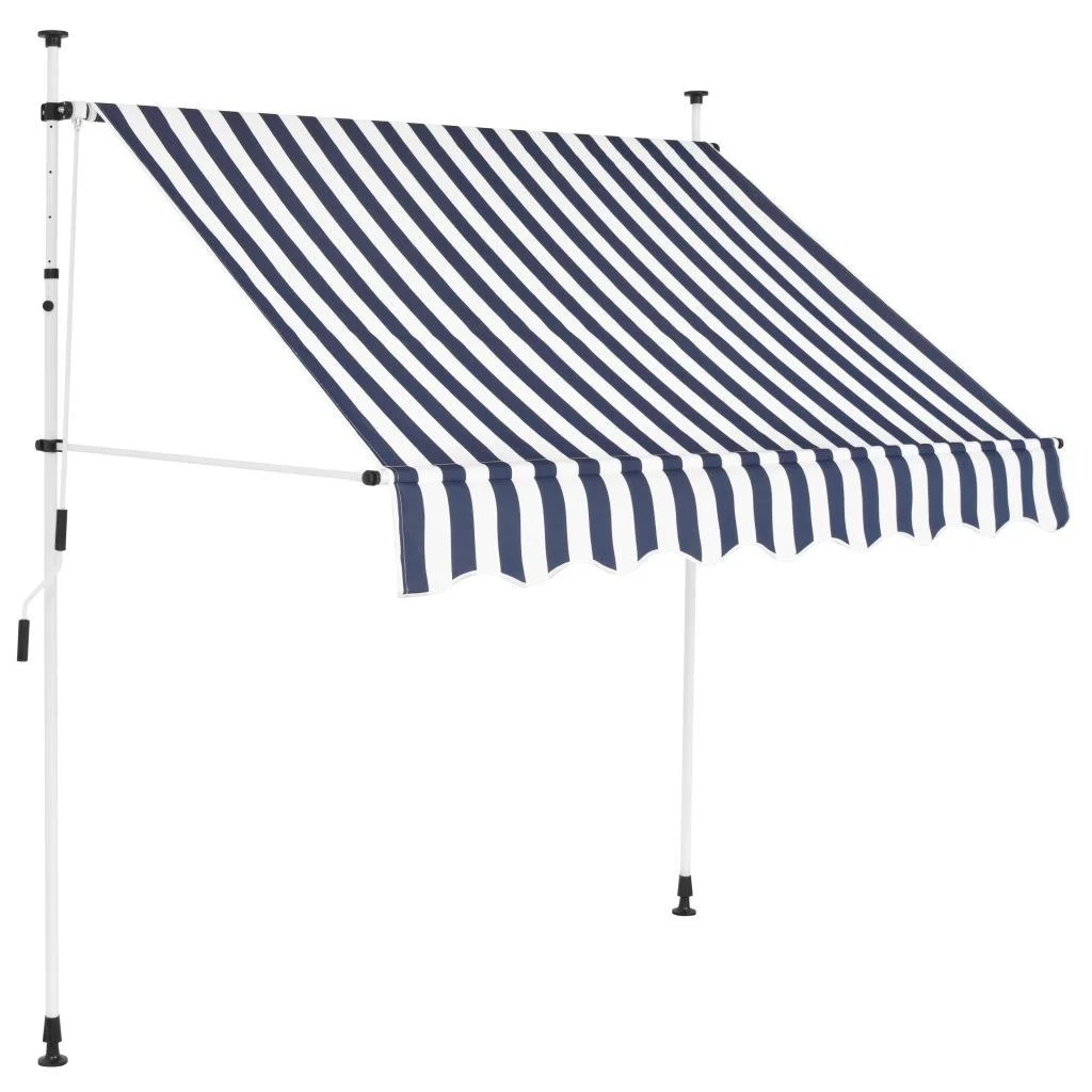 

Manual Retractable Awning 78.7" Blue and White Stripes