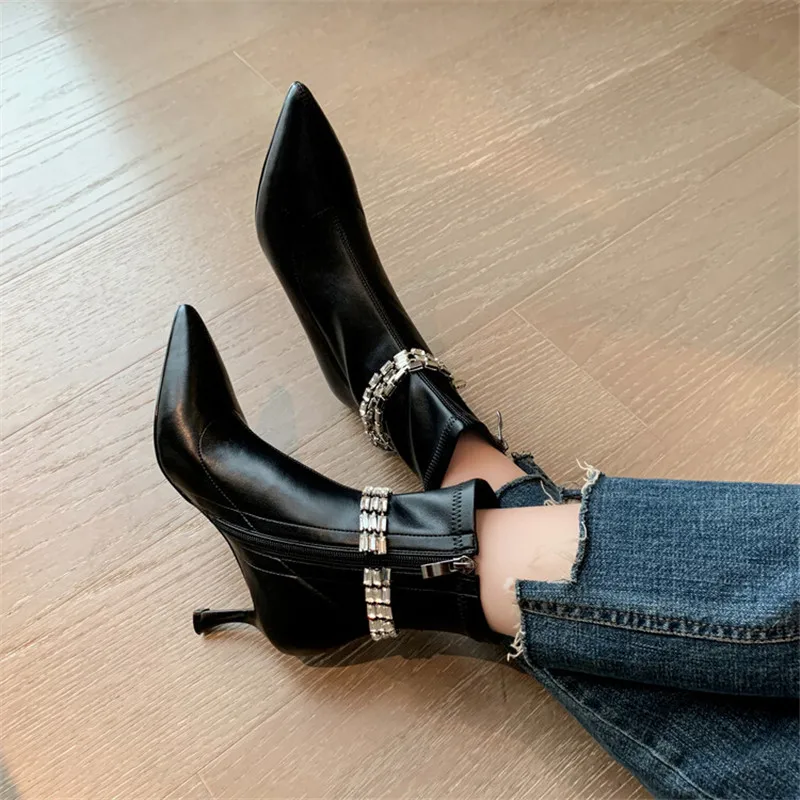 

Осенние ботинки, женские ботинки, обувь с острым носком на высоком каблуке, женские модные ботинки, обувь для женщин, облегающие короткие бо...