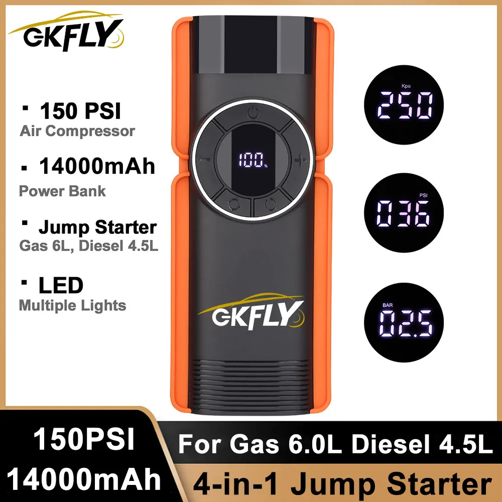 GKFLY 1000A Jump Starter 14000mAh Power Bank Portable Charger Starting Device For 6.0L/4.5L Emergency Car Battery Jump Starter