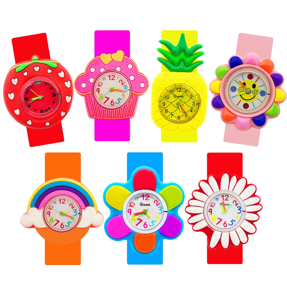 

Fruit Flower Watch Children Look Time Toy Clock Baby Watch Love Cake Birthday Gift 1-14 Years Old Kids Slap Watches for Girl Boy
