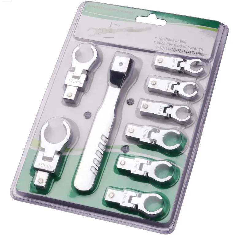 

9pcs Ratchet Wrench Set Flex-Head Ratcheting Combination 180° Rotation Gear Wrench