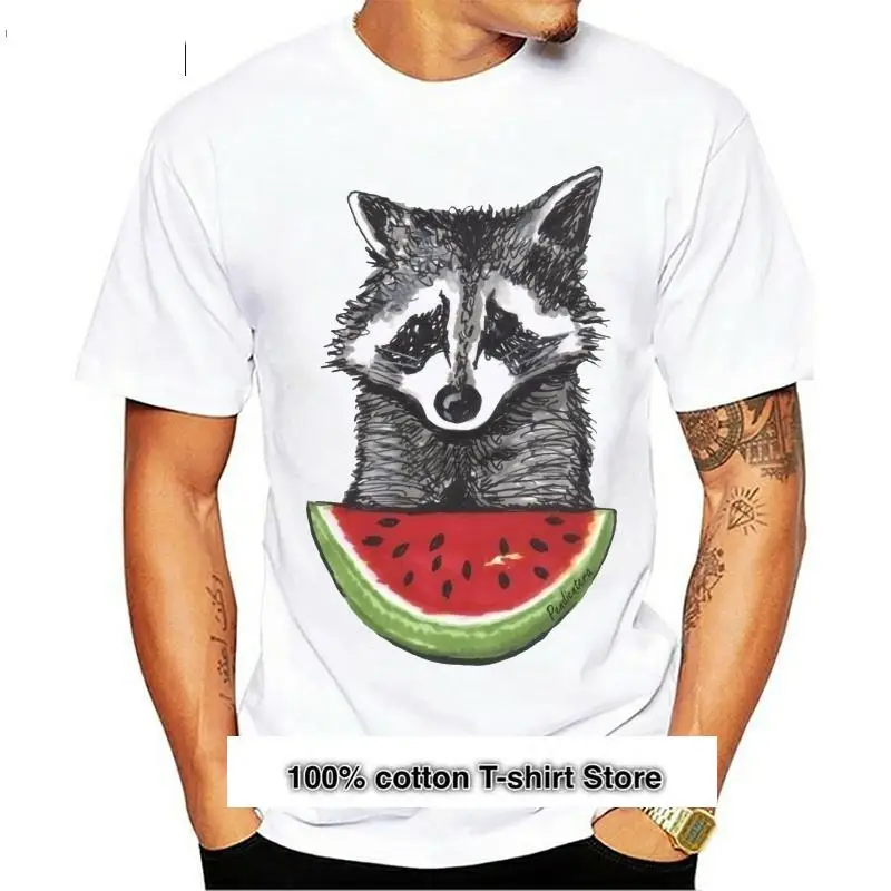 

Camiseta con diseño de mapache y sandía para hombre, ropa informal de manga corta, Hipster, fresca