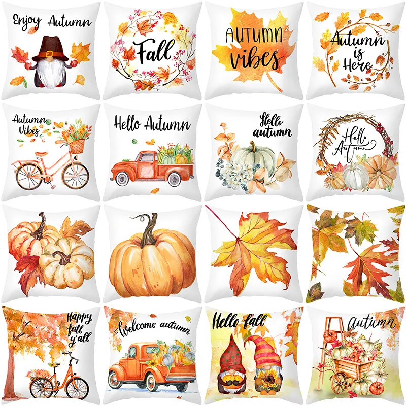 

Thanksgiving Cushion Cover Cartoon Maple Leaf Pumpkin Pillow Case 45x45cm Halloween Autumn Decor Christmas 2022