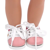 doll shoes pink and white lace up canvas sneakers 18 inch american og girl doll 43 cm reborn baby boy doll diy toy gift s156
