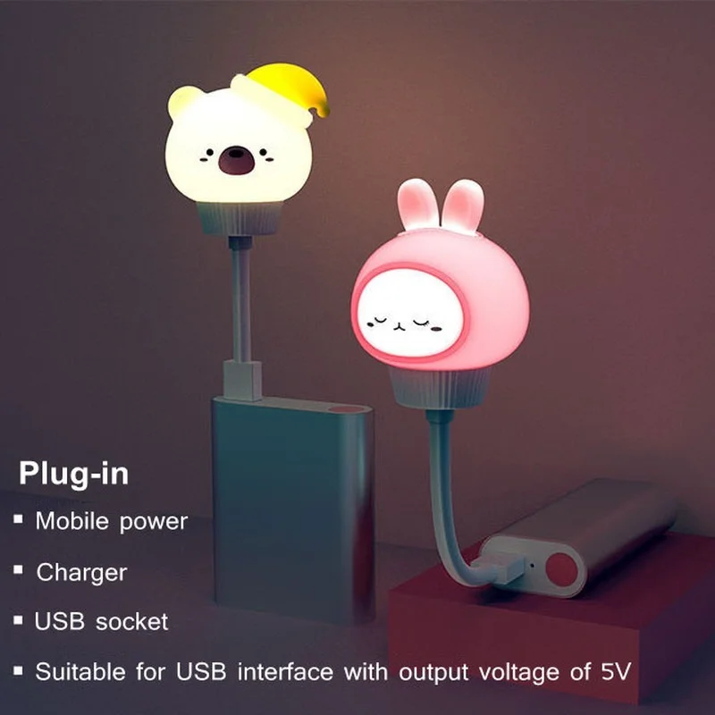 Светодиодный ночсветильник с USB милая мультяшная Ночная лампа медведем