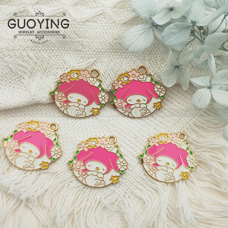 

10pcs Dripping Alloy Cartoon Long Ears Bunny Charm Pendant Keychain Jewelry Handmade DIY Accessories Pendant Kawaii Charms