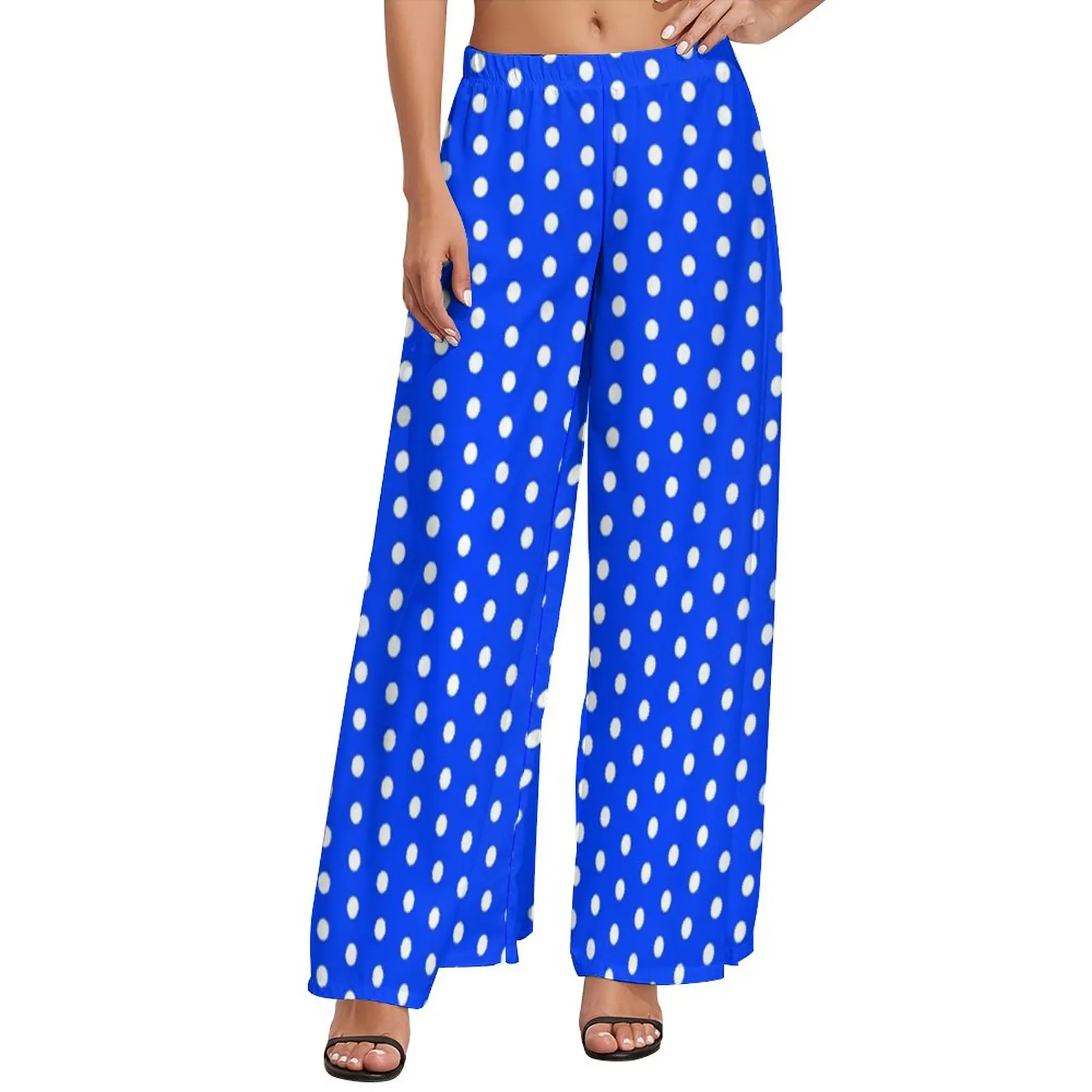 

Blue White Polka Dot Pants Female Vintage Pattern Streetwear Trousers High Waist Sexy Wide Pants Birthday Gift