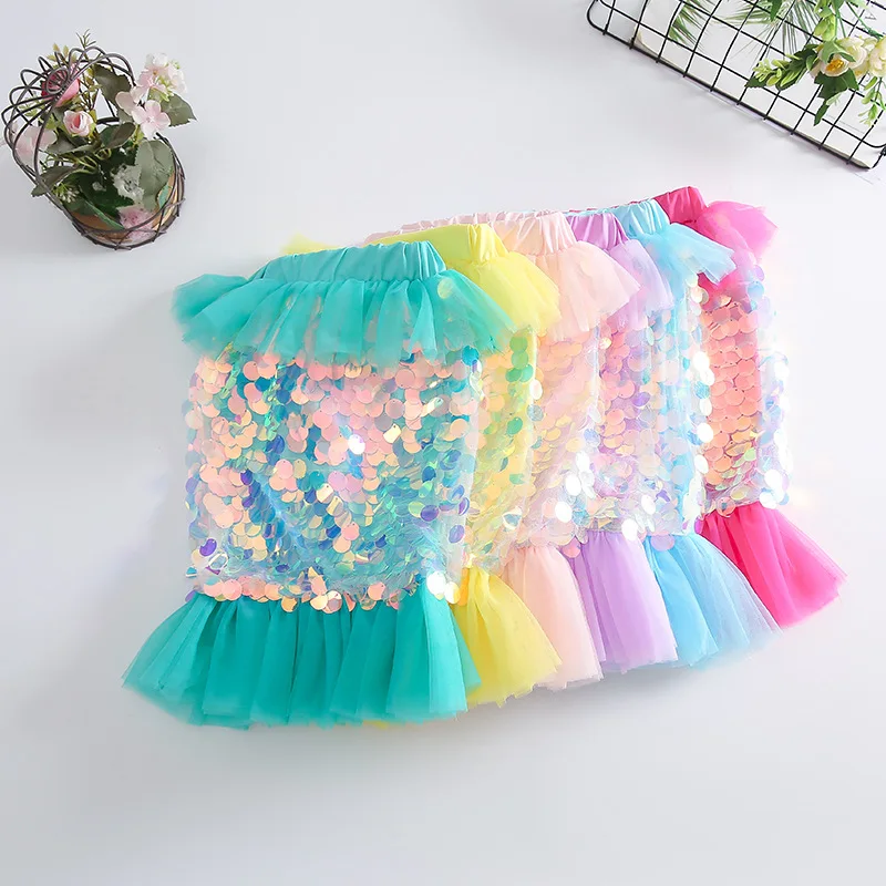 

Летняя детская юбка-годе для девочек, сетчатая юбка-годе с блестками, Размер 90-130