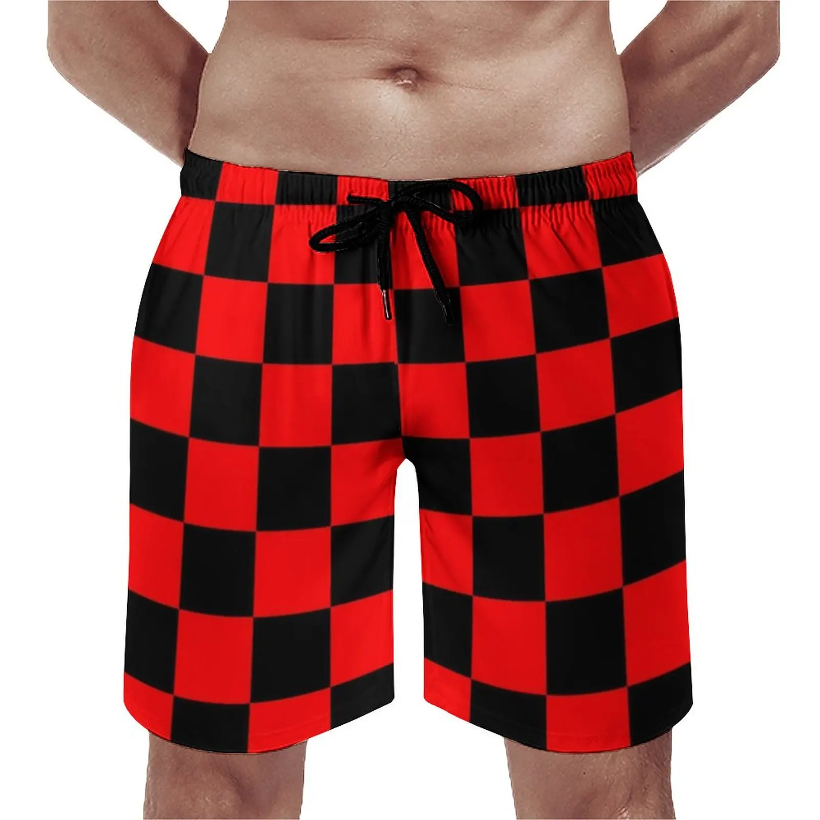 

Black And Red Two Tone Board Shorts Checkboard Comfortable Beach Short Pants Men Printing Plus Size Swim Trunks Birthday Present