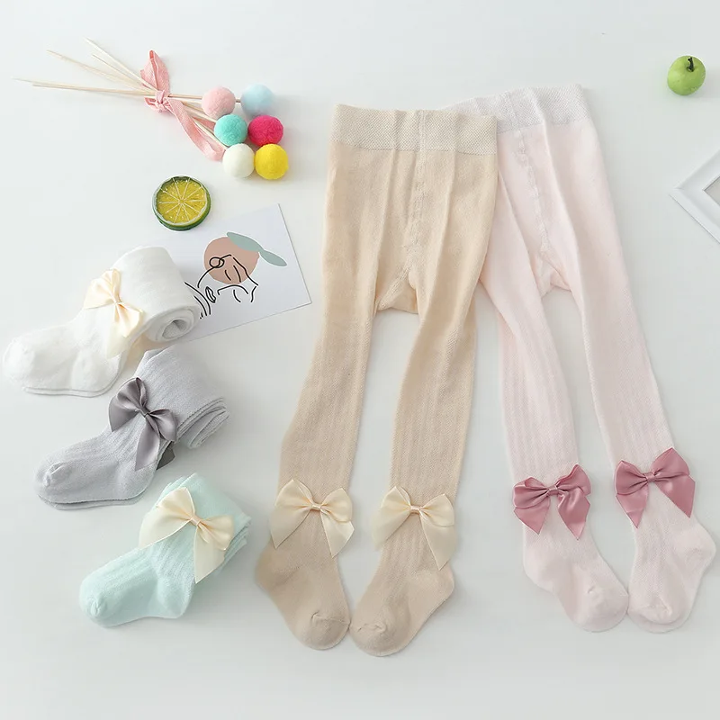 

Summer Girls Pantyhose Soft Cotton Breathable Big Bow Girl Anti-mosquito Leggings Dance Socks Tights Stockings 6Months-6Years