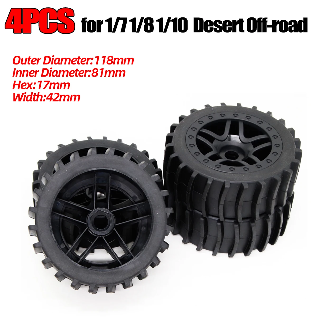 

4pcs 118mm Off Road Buggy Sand Tires 17mm Hex Paddles Desert Wheel Tires for RC 1/7 1/8 1/10 ARMAA TRAXXAS SLASH 2WD 4WD Wltoys