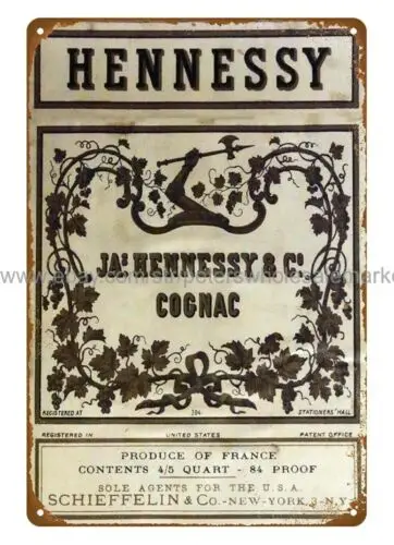 Фото JAs. Hennessy & Co. Коньяк кухня виноградник тавер паб металлическая жестяная вывеска настенная домашняя вывеска 1 шт. №1