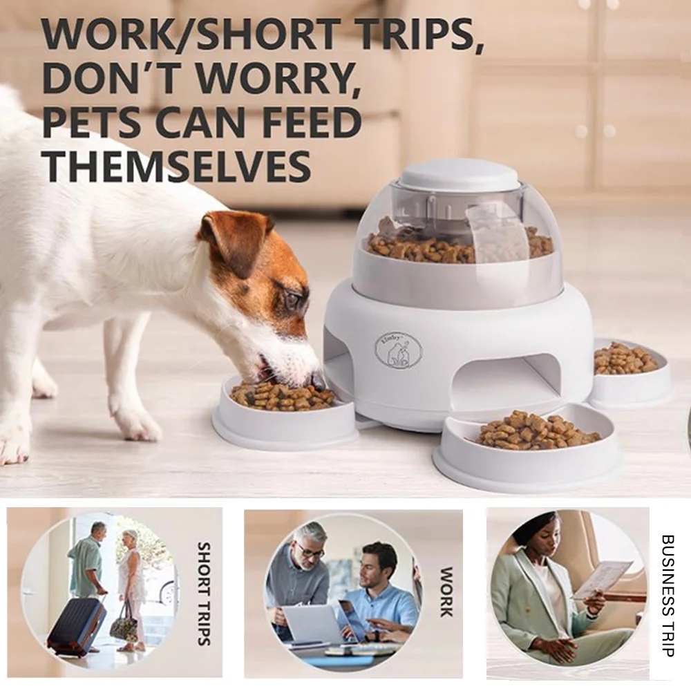 

Pet Dog Feeder Press Slow Food Feeders With 4 Feeding Troughs Auto Food Dispenser Pet Automatic Feeder Interactive Toys Dog Toys