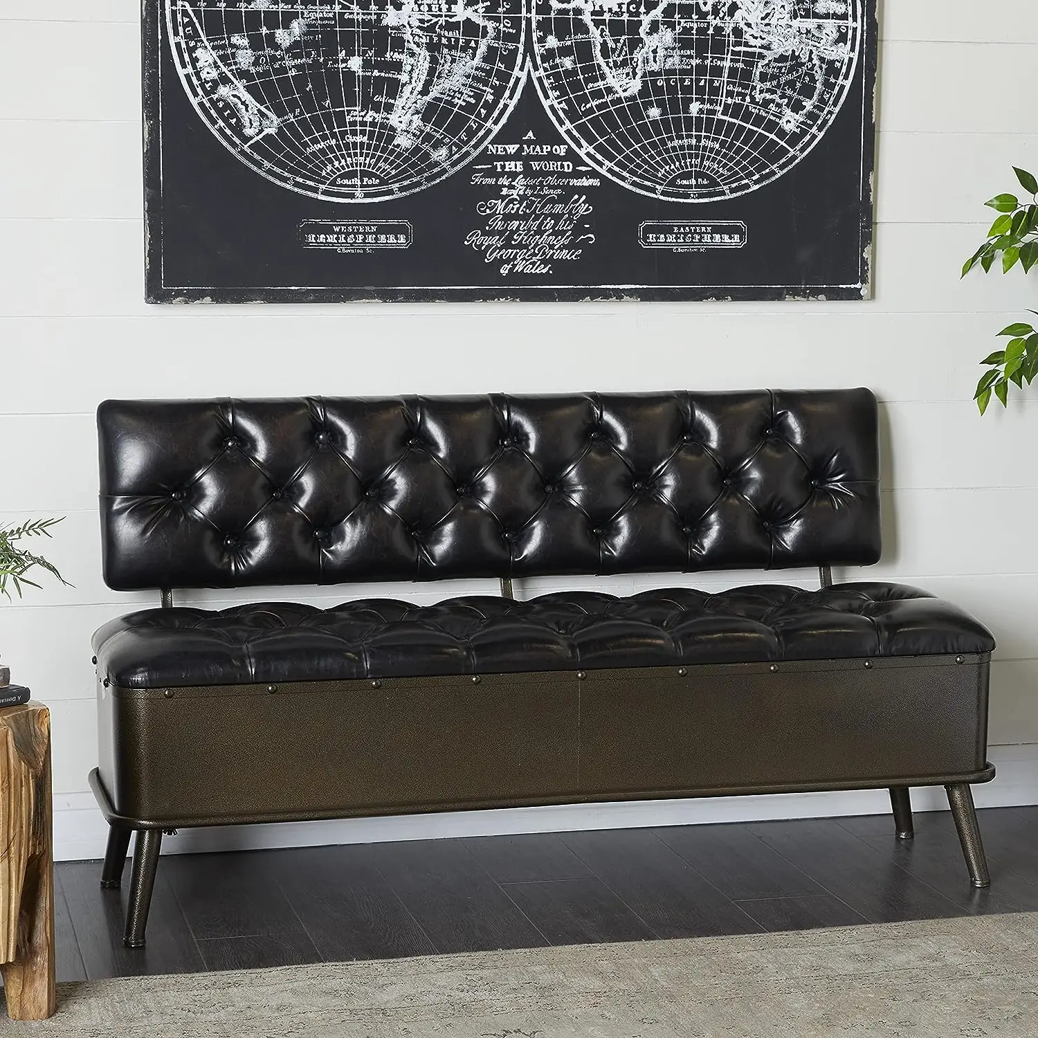 

Storage Bench with Tufted Faux Leather, 54" x 19" x 31", Black