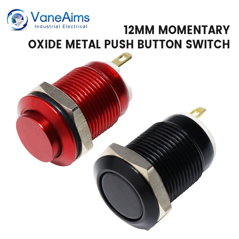 VaneAims 12mm Mini Metal Push Button Switch HS12 Momentary Self Reset Switch Oxidation Red Yellow Blue Green Black 0.5A 2Pin